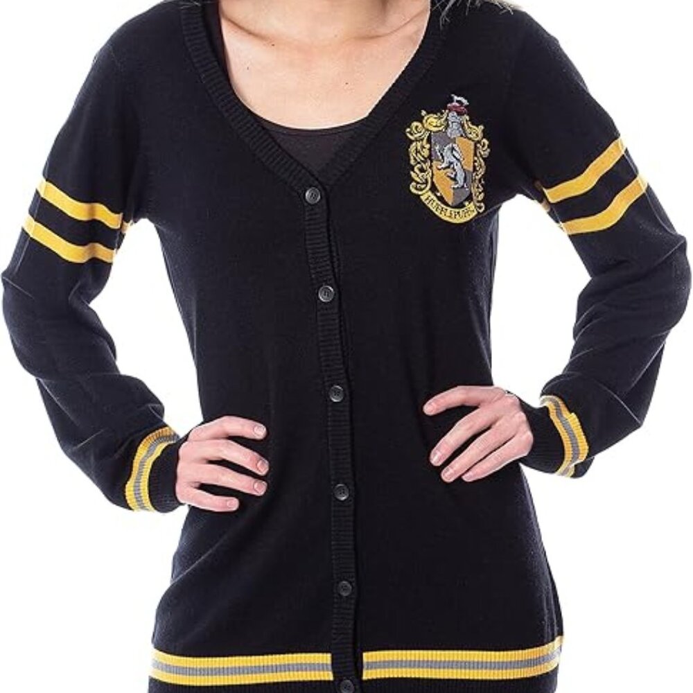 Hot Topic Harry Potter Womens Hufflepuff House Open Front Cardigan Knit Large